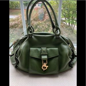 Salvatore Ferragamo Olive Green Leather Satchel with Gold Hardware